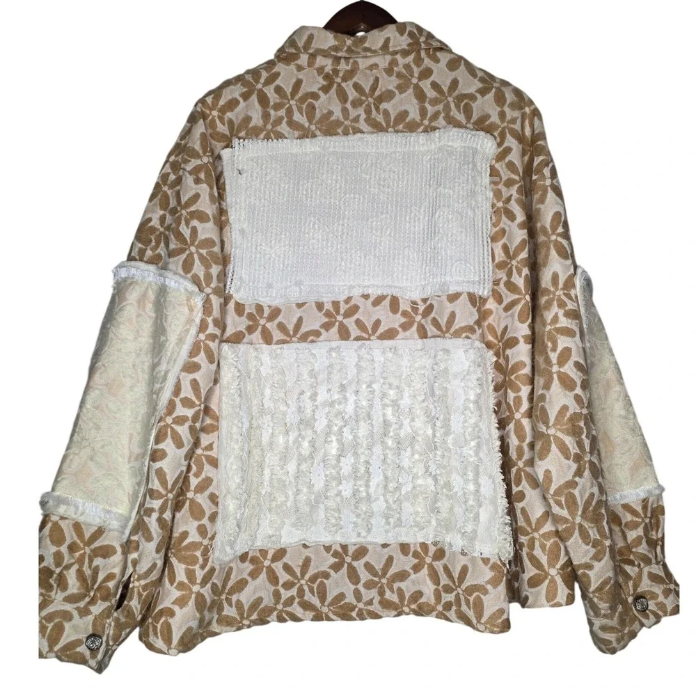Bad‎ Little Country Girl Floral Pattern Jacquard Shacket Lace Detail Large
